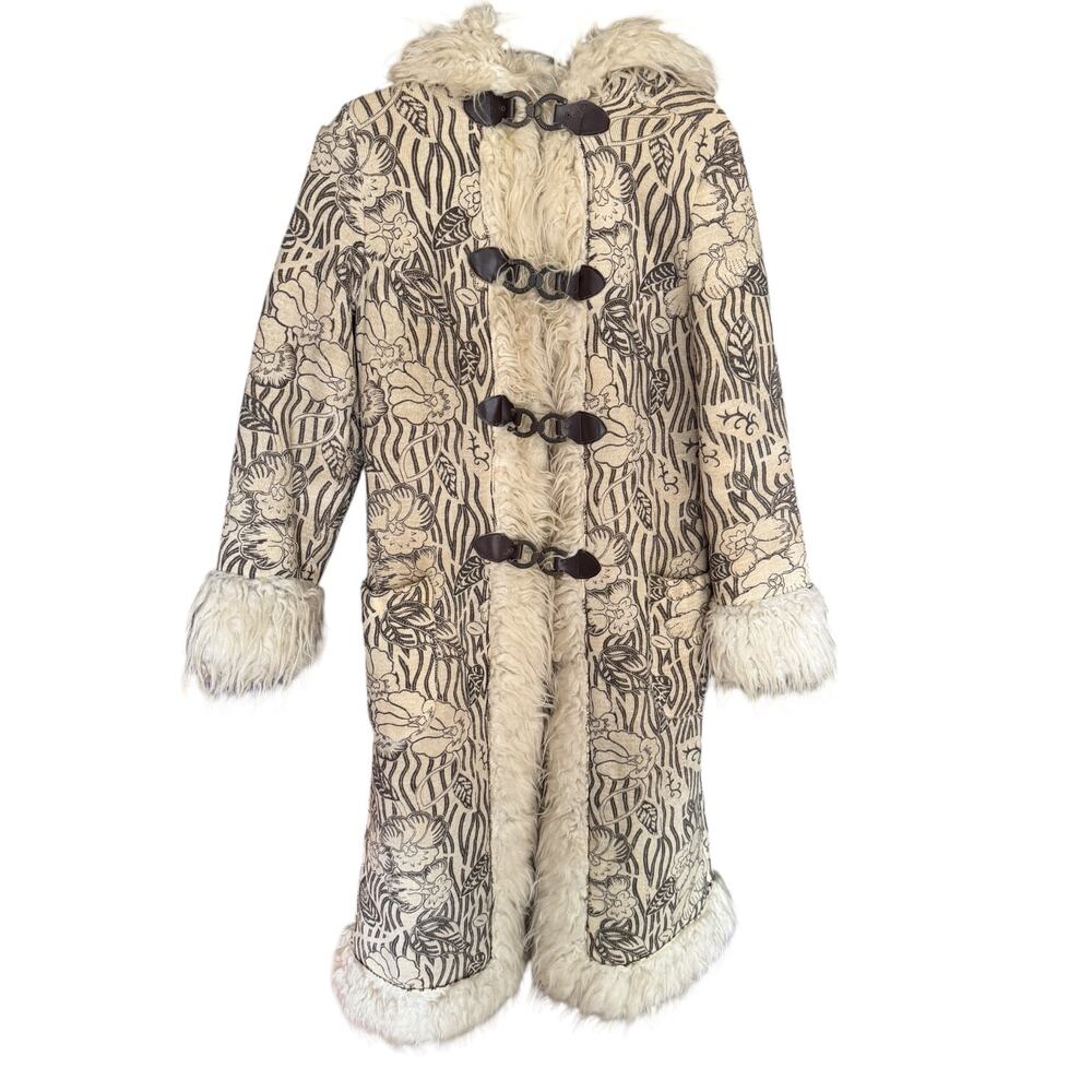 Vintage 60s 70s hooded novelty print penny lane afghan with novelty print